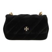 Tory Burch Sammet Mini Flap Väska i Svart Black, Dam