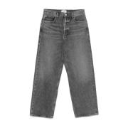 Agolde Mörkgrå Straight Jeans med Låg Midja Gray, Dam