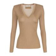 Elisabetta Franchi Blank ribbad viskos jersey topp Brown, Dam