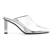 Courrèges Silver Mirror Mules med Logotyp Prägling Gray, Dam