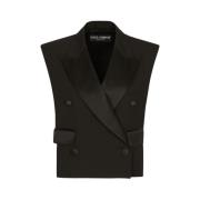 Dolce & Gabbana Svart Ullblandning Dubbelknäppt Gilet Black, Dam