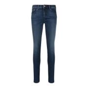 Emporio Armani Skinny Fit Denim Jeans med Läderlogotyp Blue, Dam