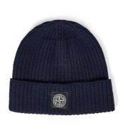 Stone Island Blå Ribbstickad Beanie Mössa Aw24 Blue, Herr