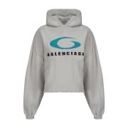 Balenciaga Grå Hoodie Tröja Bomull Logo Print Gray, Dam