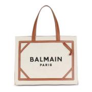 Balmain B-Army 42 canvas toteväska med läderdetaljer Beige, Dam