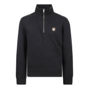 Maison Kitsuné Svart Fox Head Patch Half Zip Tröja Black, Herr