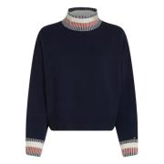 Tommy Hilfiger Global Mock-Neck Sweater för kvinnor Blue, Dam