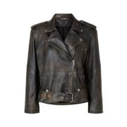 Selected Femme Stilren Läder Bikerjacka Brown, Dam