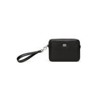 Dolce & Gabbana Svart läder crossbody väska med logoplatta Black, Herr