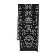 Alexander McQueen Svart Blommig Stickad Halsduk Black, Dam