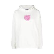 Ganni Blommig Oversized Hoodie med Rosa Logga White, Herr