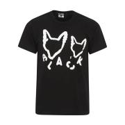 Comme des Garçons Svarta Crew Neck T-shirts med Kontrasterande Dekorat...