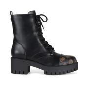 Guess Eko Läder Ankelboots med Logo Print Insatser Black, Dam