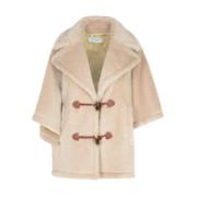 Max Mara Beige Teddy Fabric Cape Jacket Beige, Dam