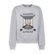 Maison Kitsuné Rävtryck Grå Sweatshirt Gray, Dam