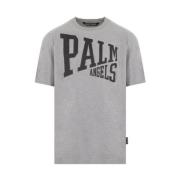 Palm Angels Grå Distressed Logo College T-shirt Gray, Herr