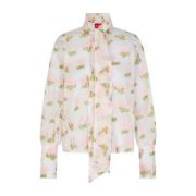 Cras Blommig Broderad Genomskinlig Organza Blus Multicolor, Dam