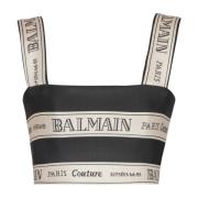 Balmain band jacquard crop top Black, Dam