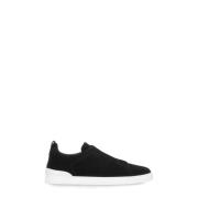 Ermenegildo Zegna Svarta Mocka Sneakers med Elastisk Stängning Black, ...