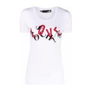 Love Moschino Logo-Print Bomulls-Blend T-Shirt White, Dam