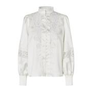 Cras Feminin Satinblus med Spetsdetaljer White, Dam