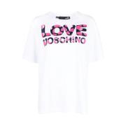 Love Moschino Hjärttryck Bomull T-shirt för Kvinnor White, Dam