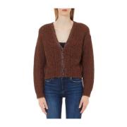 Liu Jo Brun Kort Cardigan med V-Ringning Brown, Dam