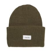 Amish Räfflad Stickad Oliv Beanie Mössa Green, Unisex