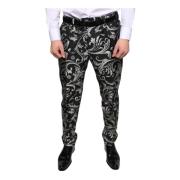 Dolce & Gabbana Svart Jacquard Logo Skinny Klänning Byxor Black, Herr