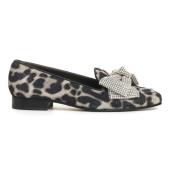 AGL Leopardmönster Slips Strass Loafer Black, Dam