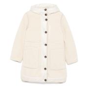 Woolrich Ljus Beige Ullblandad Huva Jacka White, Dam