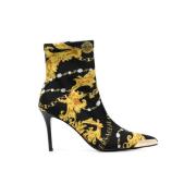 Versace Jeans Couture Svarta Barocktryckta Ankelboots Multicolor, Dam