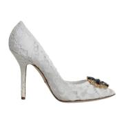 Dolce & Gabbana Kristall Spetsklackpumps Vit White, Dam