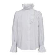 Co'Couture Volang Placket Skjorta Elegant Blus White, Dam