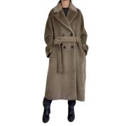 Max Mara Lång Faux Fur Jacka i Beige Brown, Dam