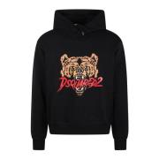 Dsquared2 Björn Grafisk Hoodie Bomull Fleecefoder Black, Herr