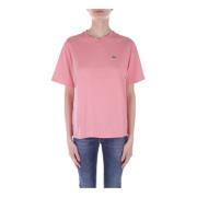 Lacoste Logo Front T-shirt i Bomull Pink, Dam