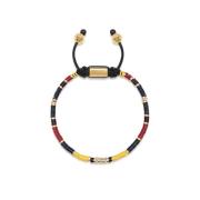 Nialaya Men`s Beaded Bracelet with Black, Yellow and Red Mini Disc Bea...