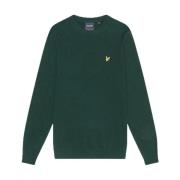 Lyle & Scott Klassisk Lamull Rund Hals Tröja Green, Herr