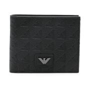 Emporio Armani Svart läderplånbok med texturerat mönster Black, Herr