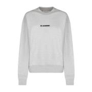 Jil Sander Grå Bomulls Sweatshirt Mélange Logo Print Gray, Dam