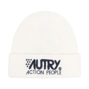 Autry Vit Stickad Logo Beanie Mössa White, Herr