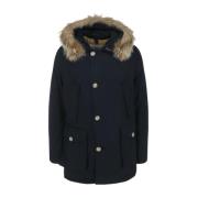 Woolrich Blå Faux-Fur Trim Huva Kappa Blue, Herr