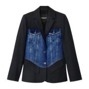 Desigual Svart Knäppt Blazer med Framfickor Black, Dam