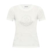 Moncler Vit Bomull Logo Print T-shirt White, Dam