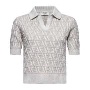 Fendi Beige FF Motif Stickad Polotröja Gray, Dam