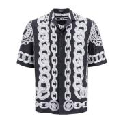 Versace Medusa Chains Sidens Bowling Skjorta Black, Herr