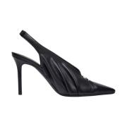 Courrèges Svarta Stiletto-Mules med Silverlogotyp Black, Dam