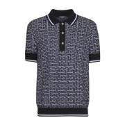 Balmain Stickad Jacquard Pikétröja Black, Herr