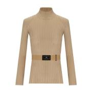 Elisabetta Franchi Kamelribbad Bältes Topp Beige, Dam